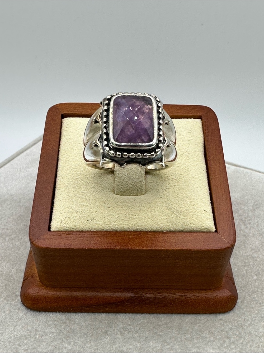 Natural Amethyst 925 Sterling Silver Ring – Statement Jewelry Size 8